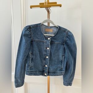 BlankNYC Women’s M Denim Jean Jacket Blank NYC Collarless Puff Sleeve Feminine